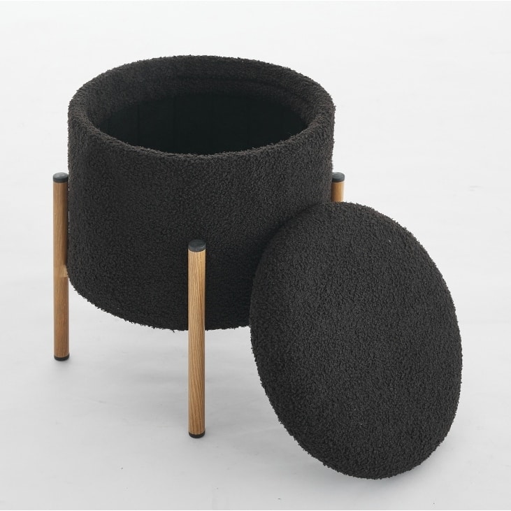 Modern Round Storage Ottoman, Ottoman Foot Stools With Metal Base,Ottoman Footstool with Removable Lid Storage Ottoman