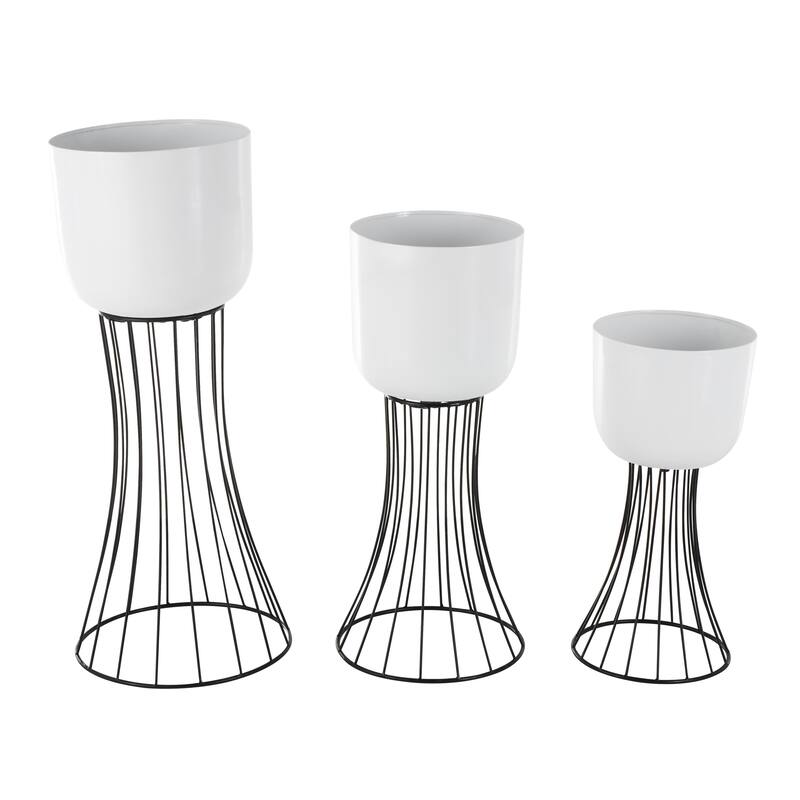 Metal Indoor Outdoor Planter with Black Hourglass Stands - Set of 3 White - Roche River Decor