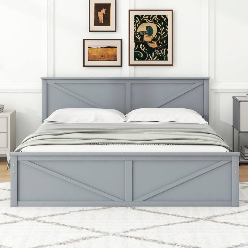 Wooden Platform Bed with Four Storage Drawers and Support Legs