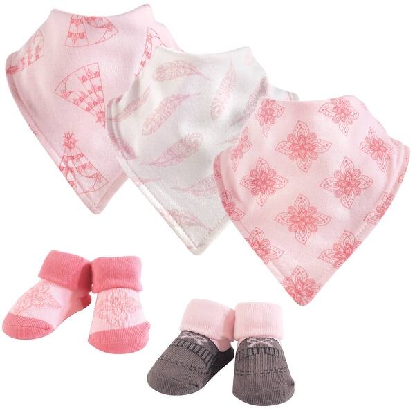 slide 1 of 1, Yoga Sprout Baby Girl Cotton Bandana Bibs and Socks 5pk, Feather, One Size - Teepee - One Size One Size - Teepee
