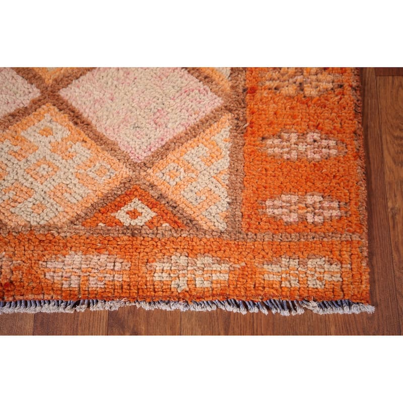 Oushak Turkish Vintage Runner Rug Hand-Knotted Geometric Wool Carpet - 2'8"x 13'7"