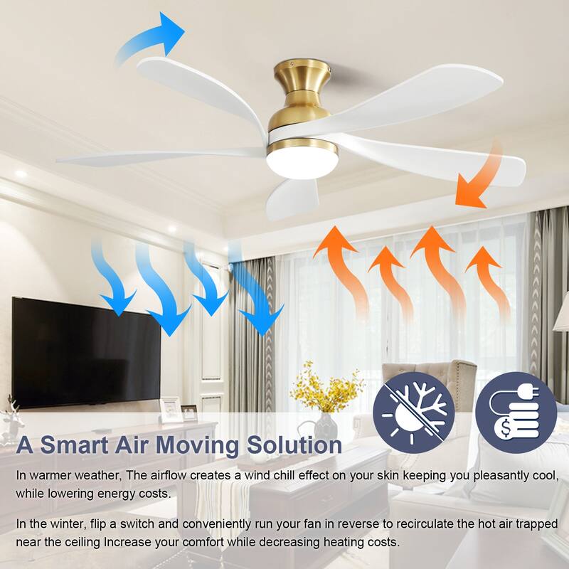 52 Inch Ceiling Fan with Dimmable 3 Colors LED Light Reversible Noiseless DC Motor Smart APP Remote Control