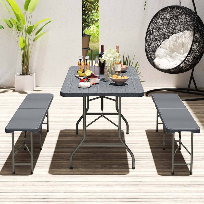 Costway 6 ft Portable Folding Table with Wood Grain HDPE Tabletop Safe - See Details