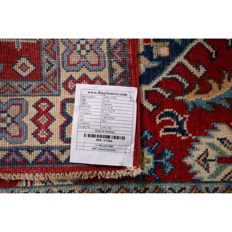 Red Floral Kazak Foyer Rug Handmade Wool Carpet - 2'9" x 4'2"