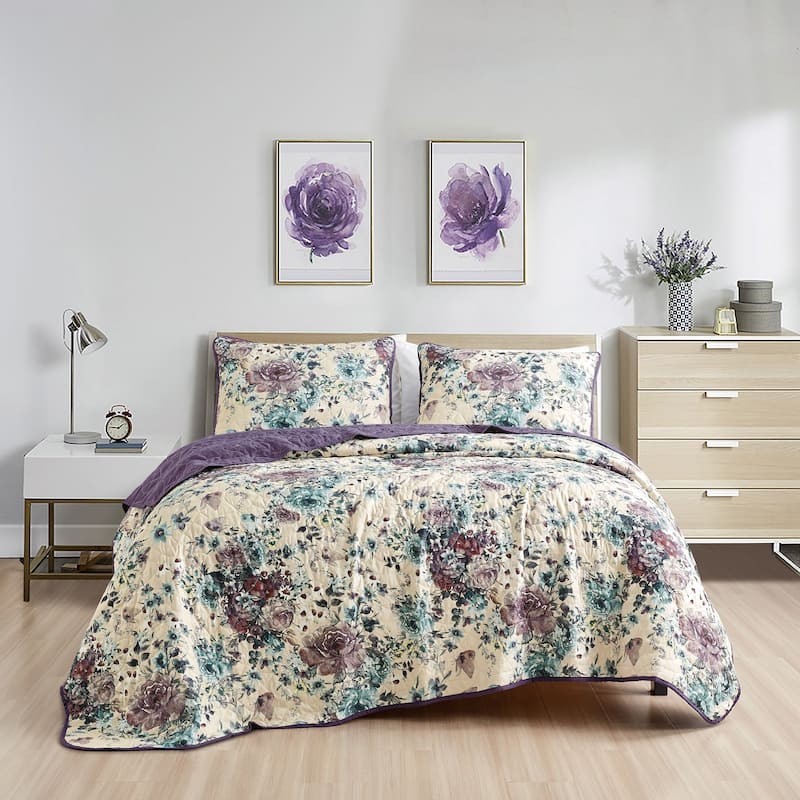 MarCielo 3 Piece Printed Quilt Set Lightweight Bedspread Set Helie - King