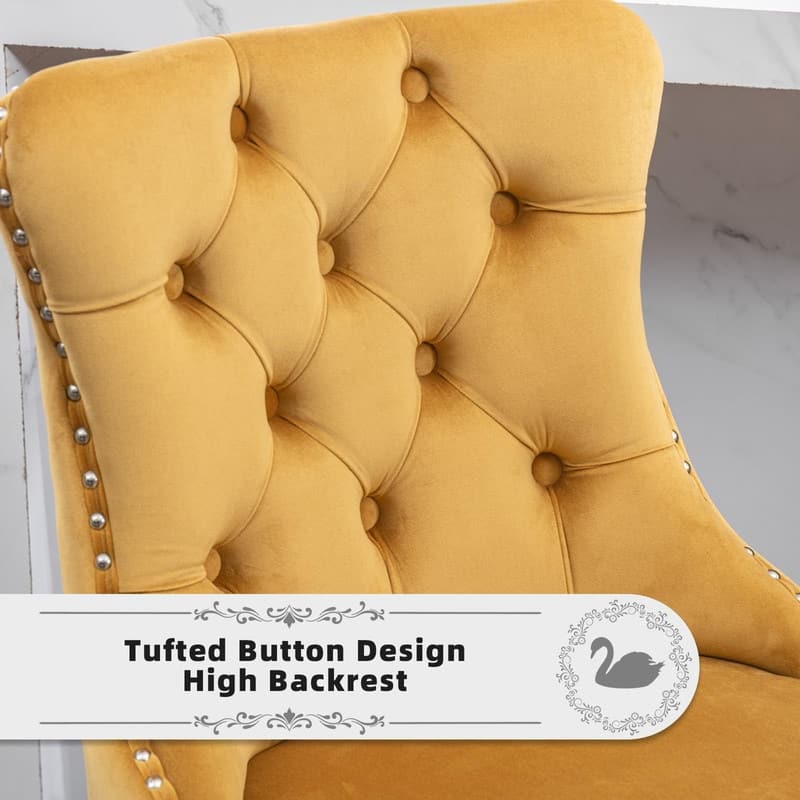 Wing Back Velvet Tufted Nailhead Barstools(Set of 2)