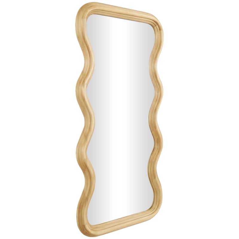 Wood Abstract Wavy Wall Mirror with Dimensional Carved Frame - Brown - Roche River Decor