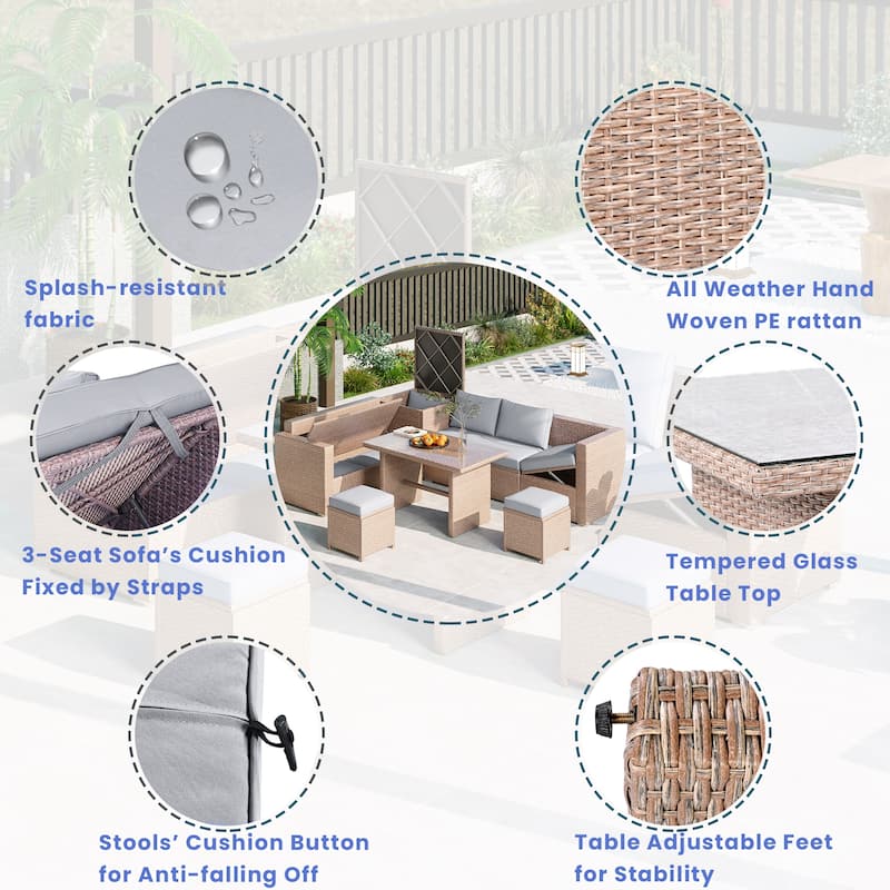 6-Piece All-Weather Outdoor PE Rattan Sofa Set - Patio Wicker Sectional with Storage Box, Removable Covers & Table
