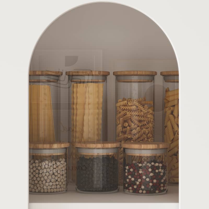 Elegant White Buffet: Arched Design, Glass - door Display & Spacious Storage