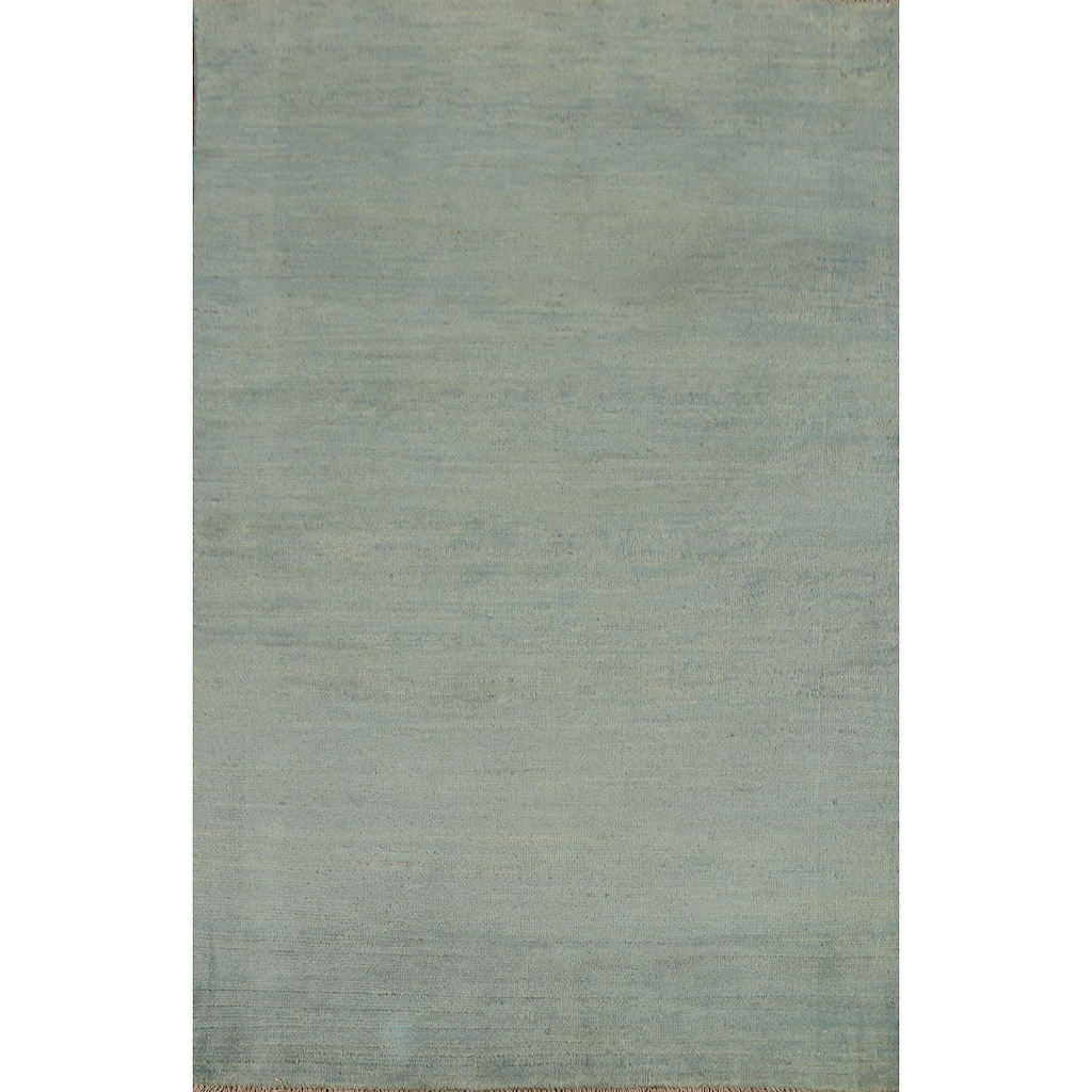 Light Blue Gabbeh Oriental Foyer Rug Bedroom Hand-Knotted Wool Carpet - 3'4"x 5'0"