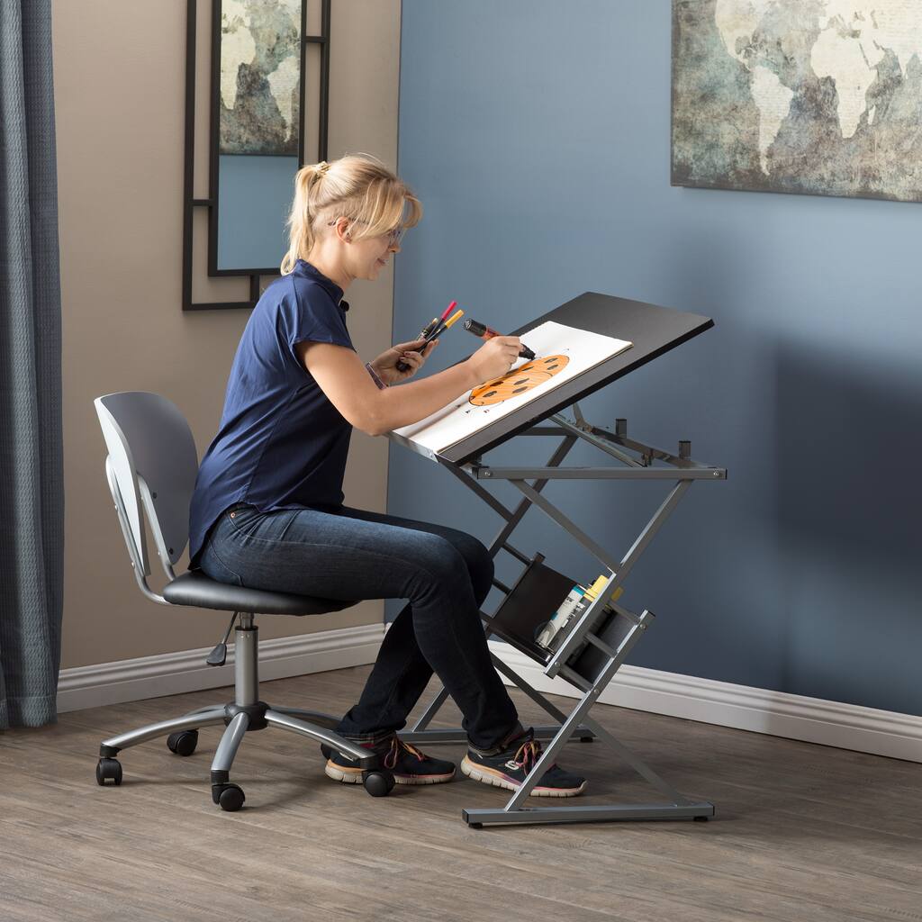 Studio Designs Silver and Black Prime Drafting /Drawing Desk with Storage Shelf