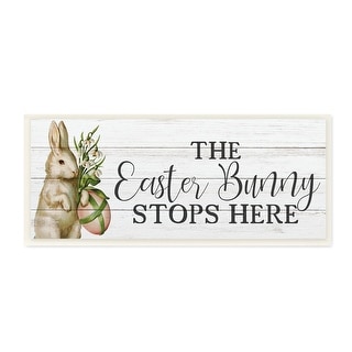 Stupell Easter Bunny Stops Here Country Grain Pattern Phrase Wood Wall Art - Green