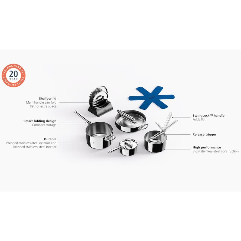 Joseph Joseph Space Steel 8-piece Stainless Steel Cookware Set with Folding Handles