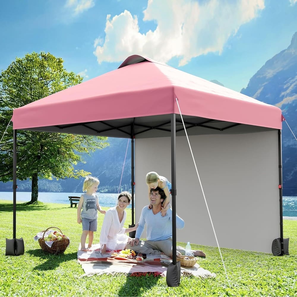 10x10ft Portable Instant Pop Up Canopy Tent with 1 Sidewall for Parties, Camping, Beach - N/A