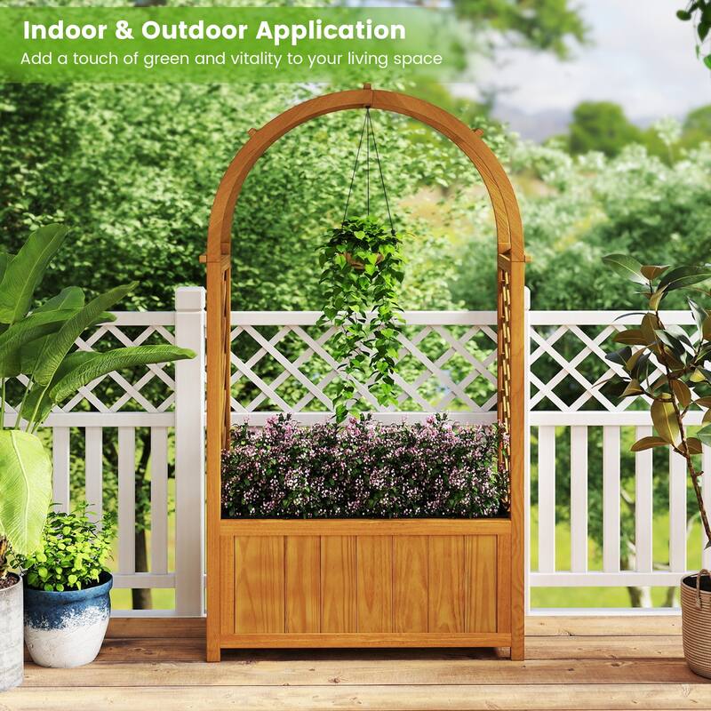 Gymax 2PCS Wooden Raised Garden Bed w/ Lattice Trellis Arched Roof