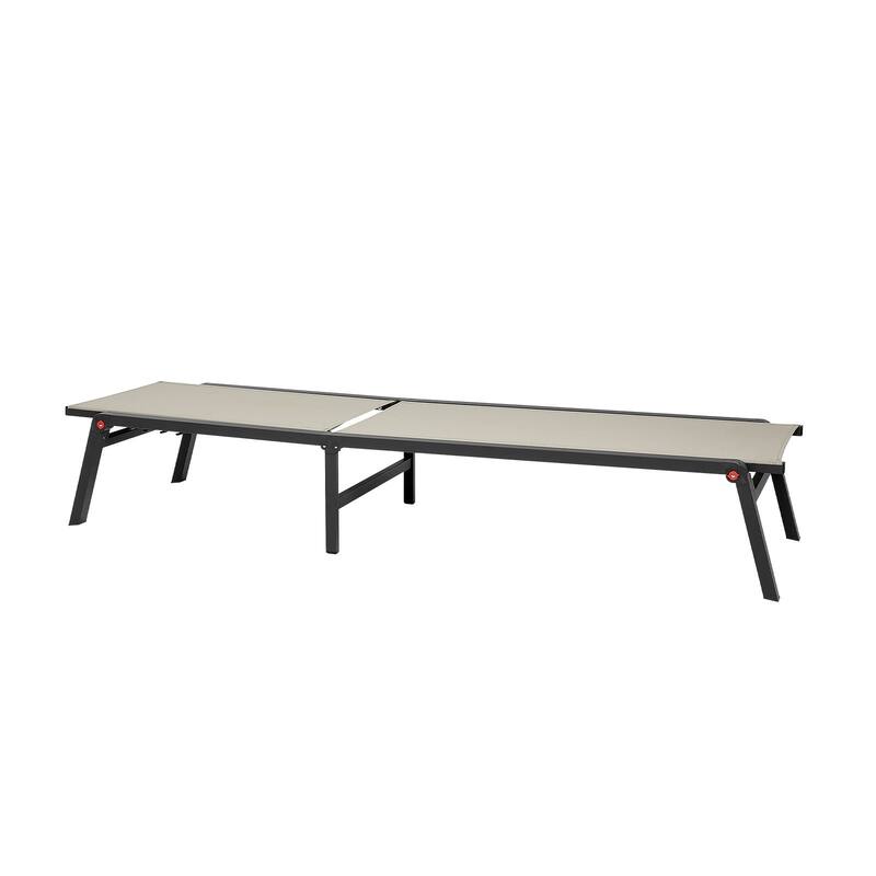 Grey and Black Outdoor Folding Chaise Lounge Chair with Adjustable Backrest and Aluminum Frame - 43.7” x 23.43” x 4.13”