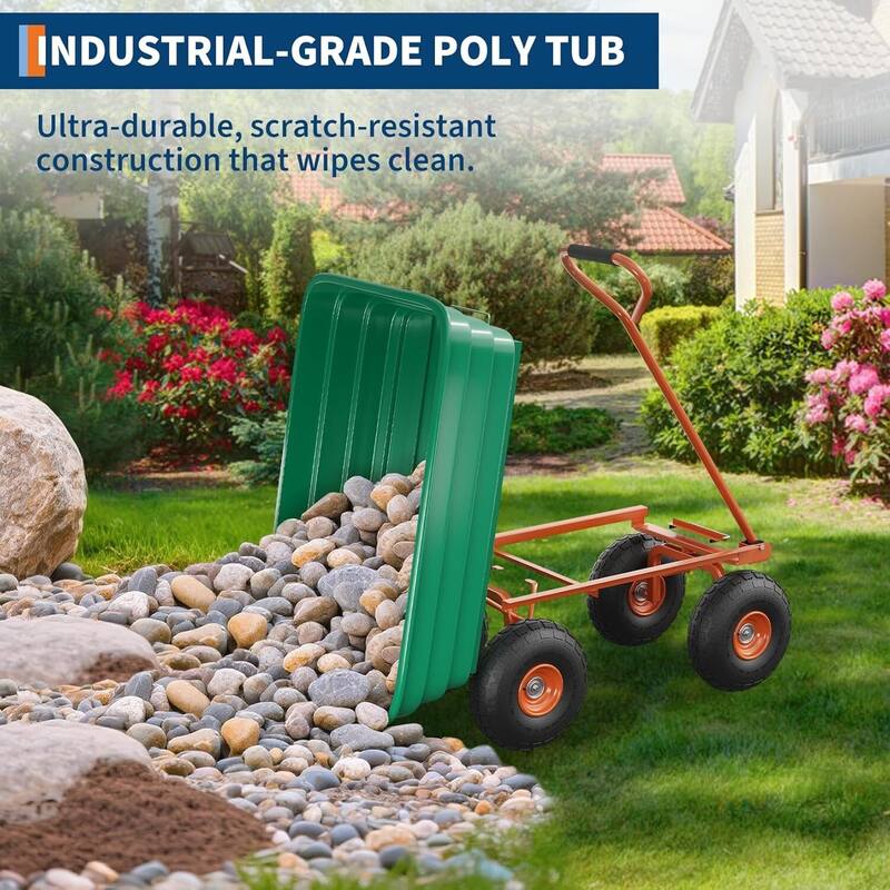 600 LBS Capacity Garden Cart, Heavy Duty Poly Dump Cart for Landscaping and Gardening