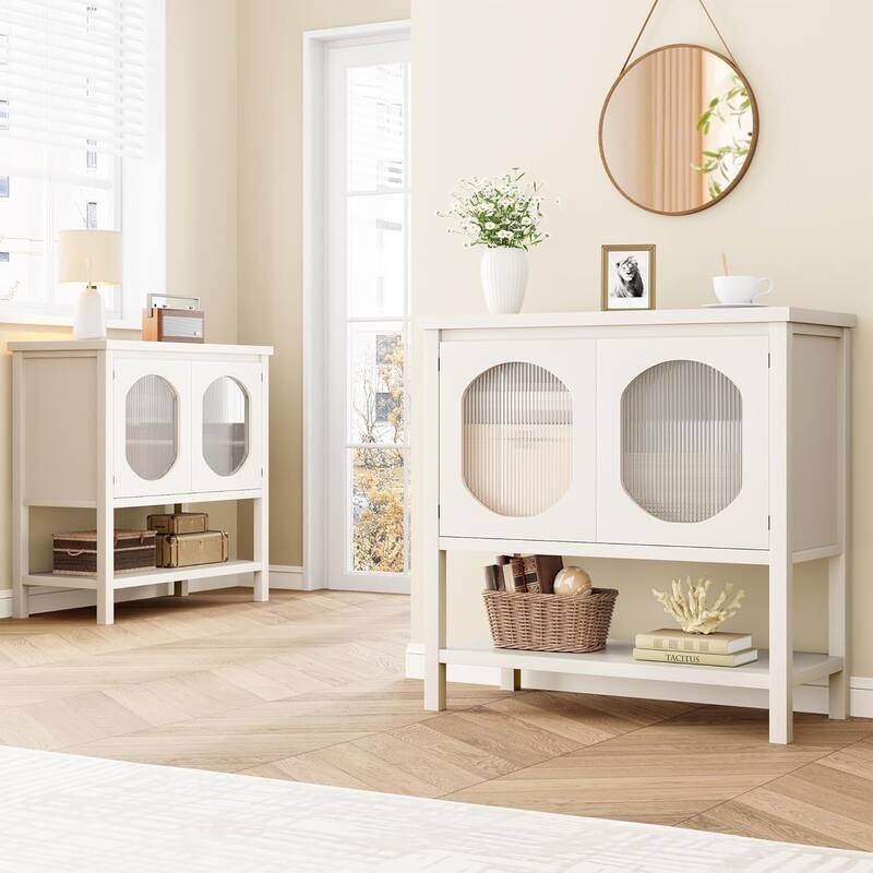 Storage Cabinet with Glass Cabinet Doors, Modern Buffet Sideboard， Coffee Bar Cabinet