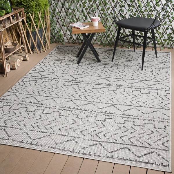Beverly Rug Waikiki Collection Indoor/Outdoor Trellis Area Rug- Dark Grey / Light Grey ...