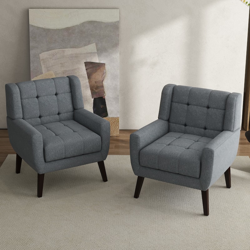 Tufted Wingback Accent Chairs Linen/Faux Leather/Velvet Armchairs Set of 2