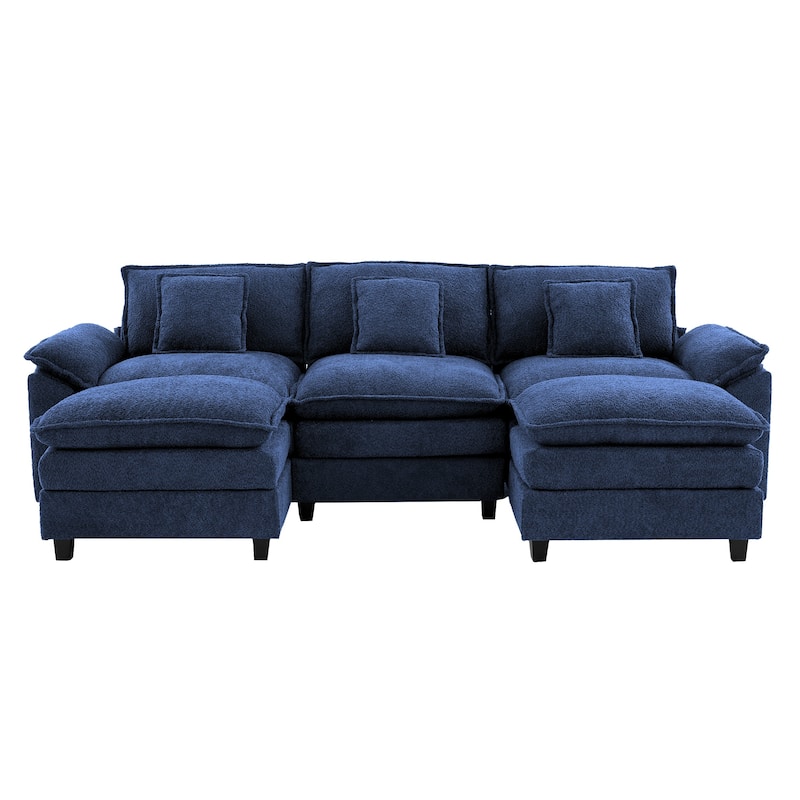 Modular Chenille Sectional Sofa with Ottomans, Deep Seat, Wide Padded Armrests, 2-Seat / 3-Seat / 4-Seat Options