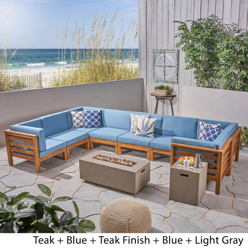 Oana Outdoor U-shaped 8-seat Acacia Sectional Sofa Set w/ Fire Pit by Christopher Knight Home