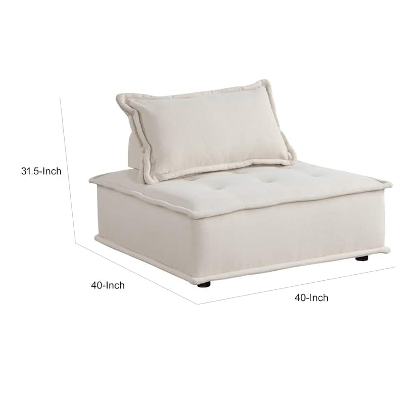 Zoe 40 Inch Ottoman Chair, Modular, Beige Boucle, Button Tufted, Solid Wood
