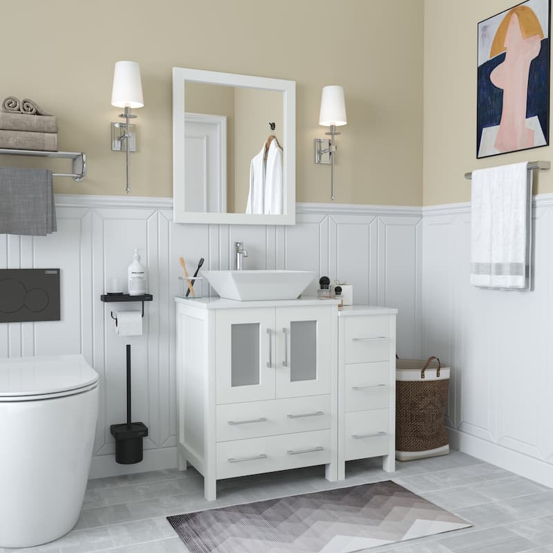 Vanity Art 36" Single Sink Bathroom Vanity Set with Engineered Marble Top and Free Mirror - 36 W X 18.5 D X 31.1 H