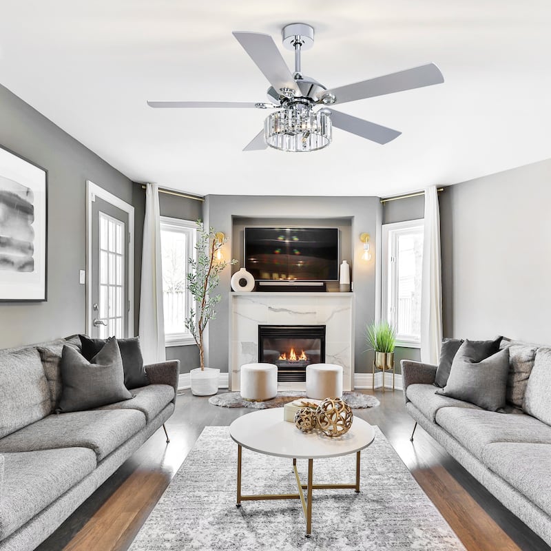 52 Inch Chrome Ceiling Fan with Lights and Remote(5-blade)