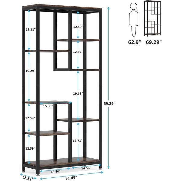 Staggered Racks Staggered Industrial Bookshelf with Metal Frame & Wood Shelves Modern ...