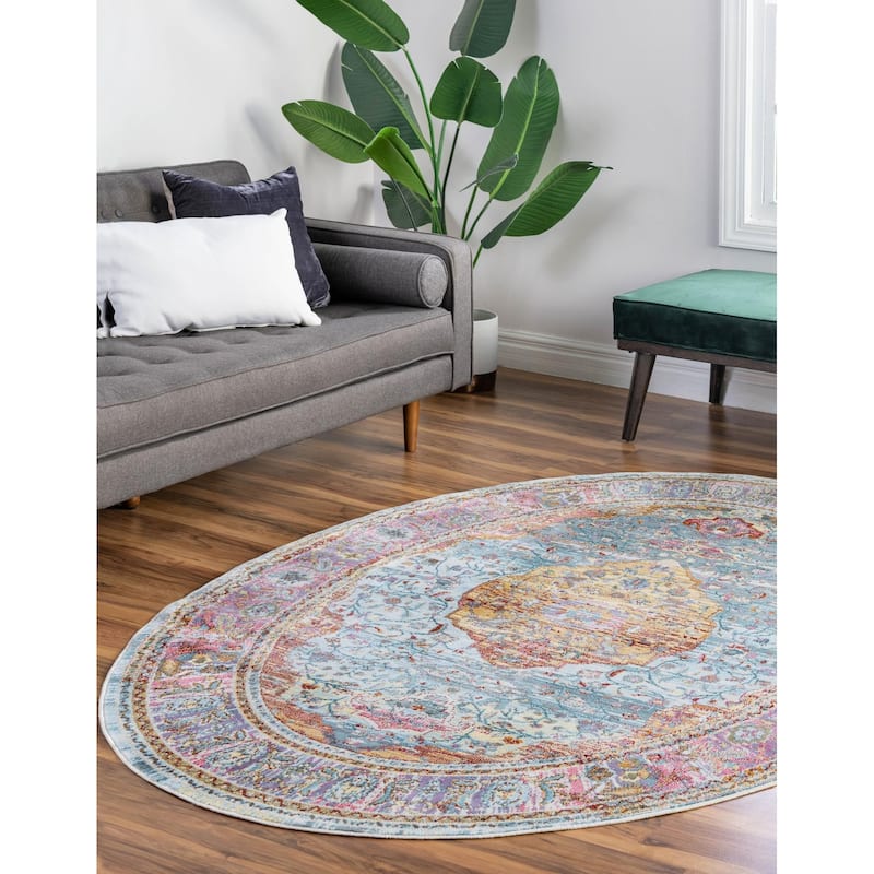 Traditional Samana Collection Area Rug - 5'x8' Oval - Light Blue