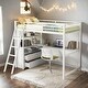 preview thumbnail 2 of 27, Twin Size Loft Bed with Desk and Shelves, Two Built-in Drawers, White