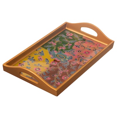 NOVICA Handmade Miraflores Flora Reverse-Painted Glass Tray