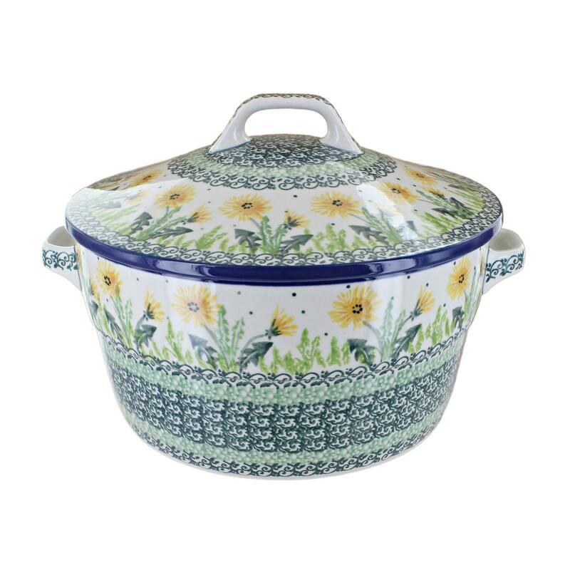 Blue Rose Polish Pottery 278 Ceramika Artystyczna Covered Round Baker - Dandelion