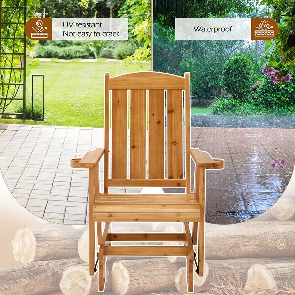 EROMMY Outdoor Wooden Glider Rocker Chair, High Backrest