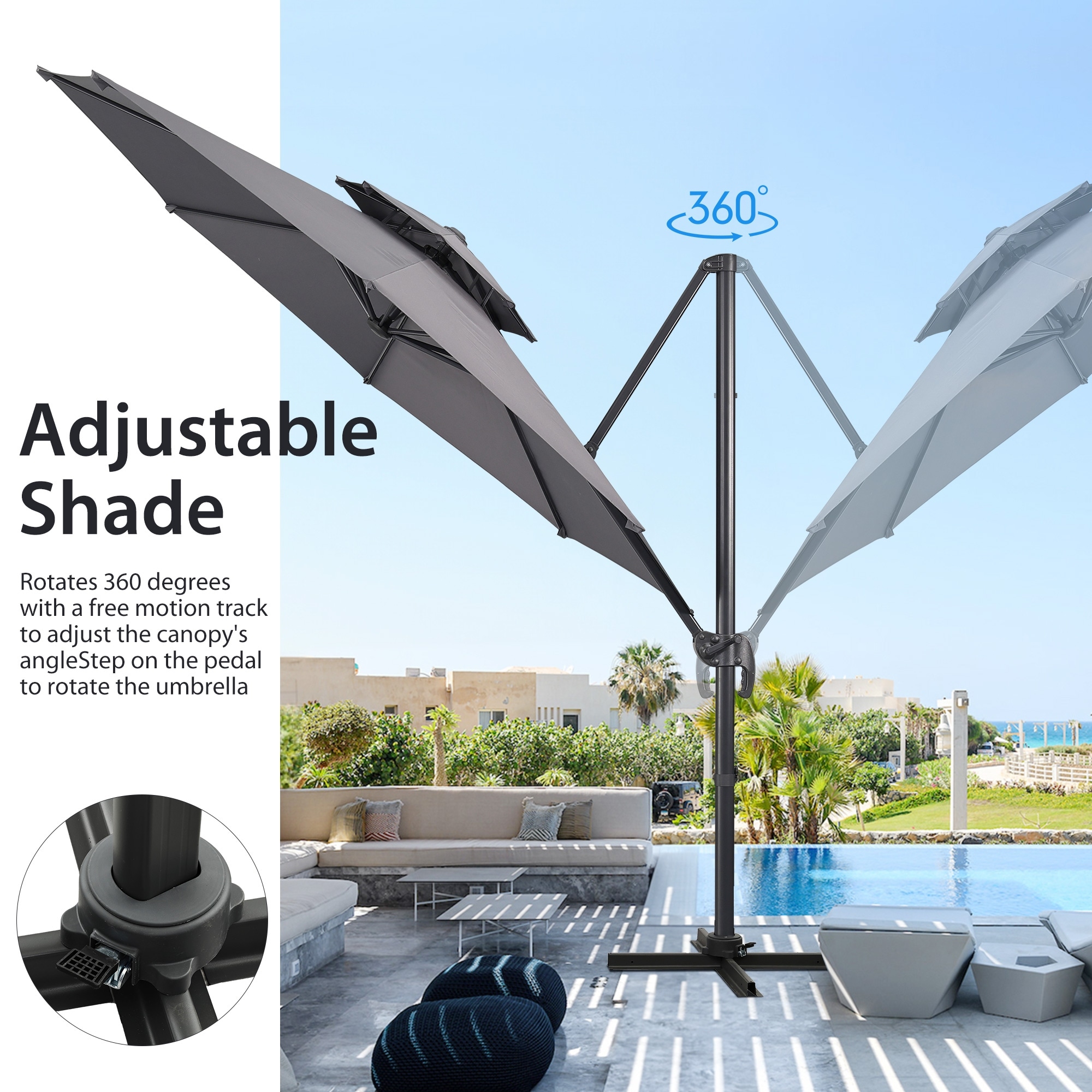 10 foot offset patio umbrella with rotation 10FT Square Cantilever 32 Solar LED Lights cafe terraces Autlaycil 10 ft Cantilever Offset