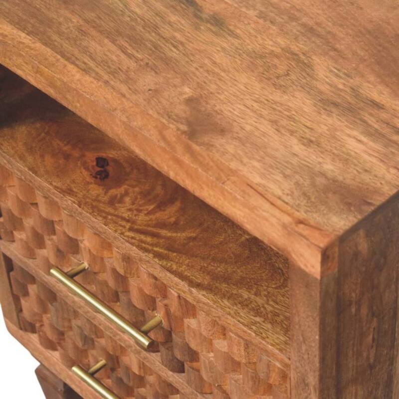 Artisan Furniture Solid Wood Arno Bedside in Golden Teak,1-Shelf,2-Drawers