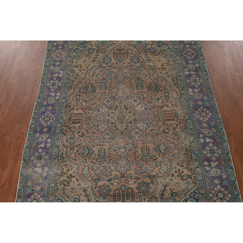 Over-Dyed Tabriz Persian Vintage Area Rug Hand-Knotted Wool Carpet - 7'0"x 10'11"