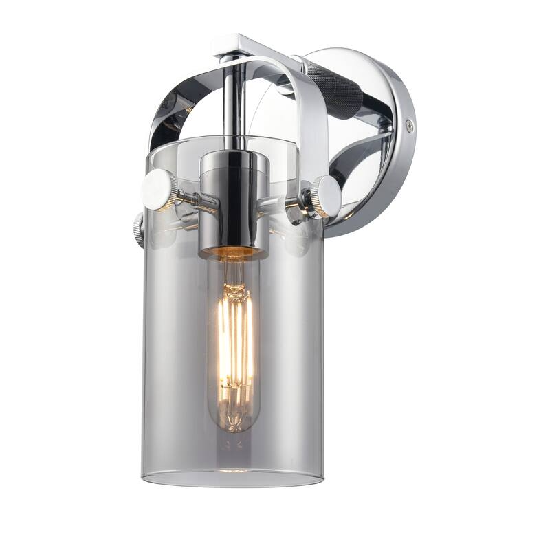 Innovations Lighting Pilaster II Cylinder - 1 Light 7" Wall-Mounted Sconce - Polished Chrome/Light Smoke