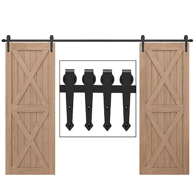 WINSOON 4-14 FT Sliding Barn Door Hardware Track Kit for Double Doors Arrow Rollers