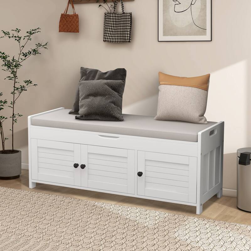 43.5" Storage Bench With Linen Blend Cushion