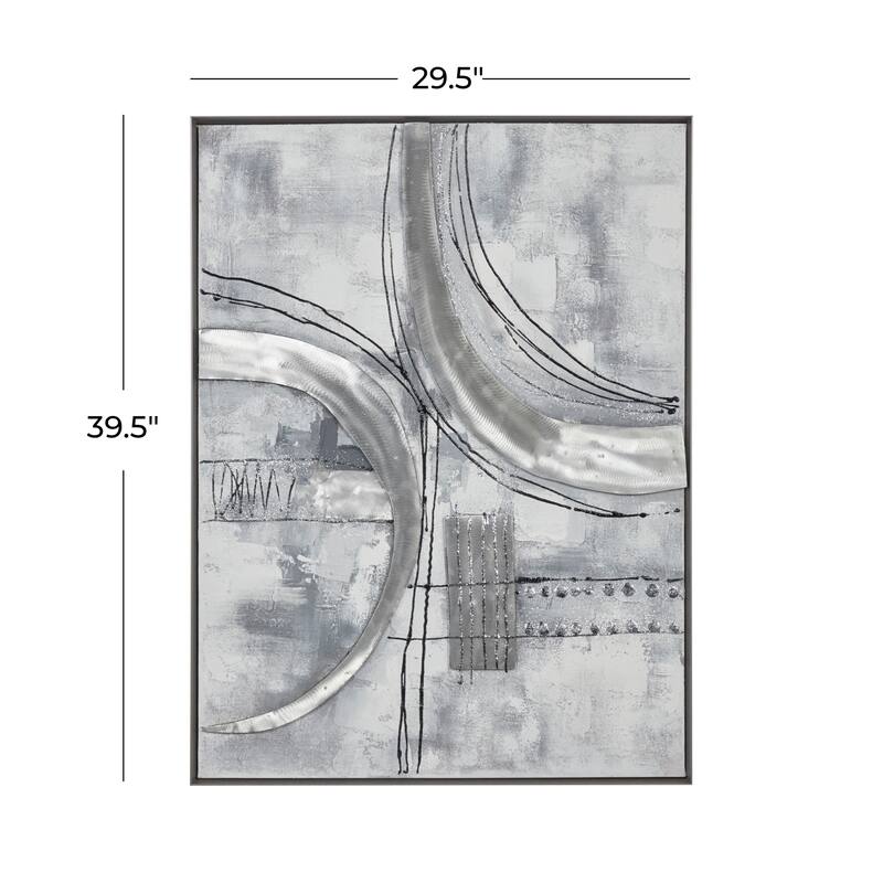 Gray Canvas Abstract Framed Wall Art with Black Frame