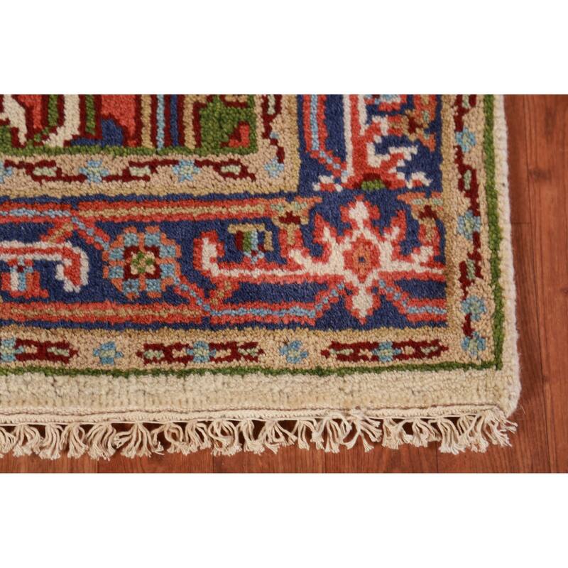 Ivory Geometric Heriz Serapi Indian Foyer Rug Handmade Wool Carpet - 3'0"x 4'11"