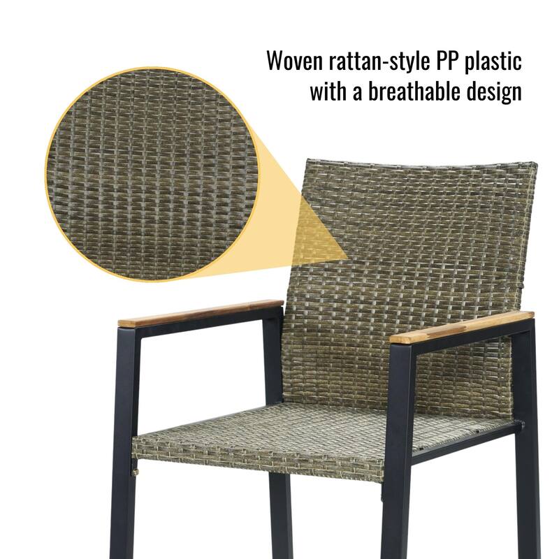 All Weather 7-Piece Patio Dining Table Sets, Patio Conversation Set Acacia Wood Table Top with Umbrella Hole