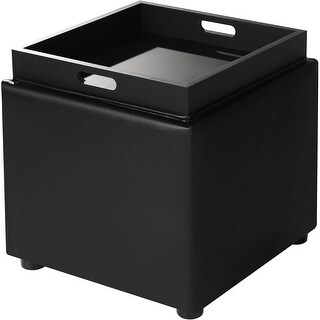17" Black Storage Ottoman Cube with Tray Lid, Small Footstool with ...