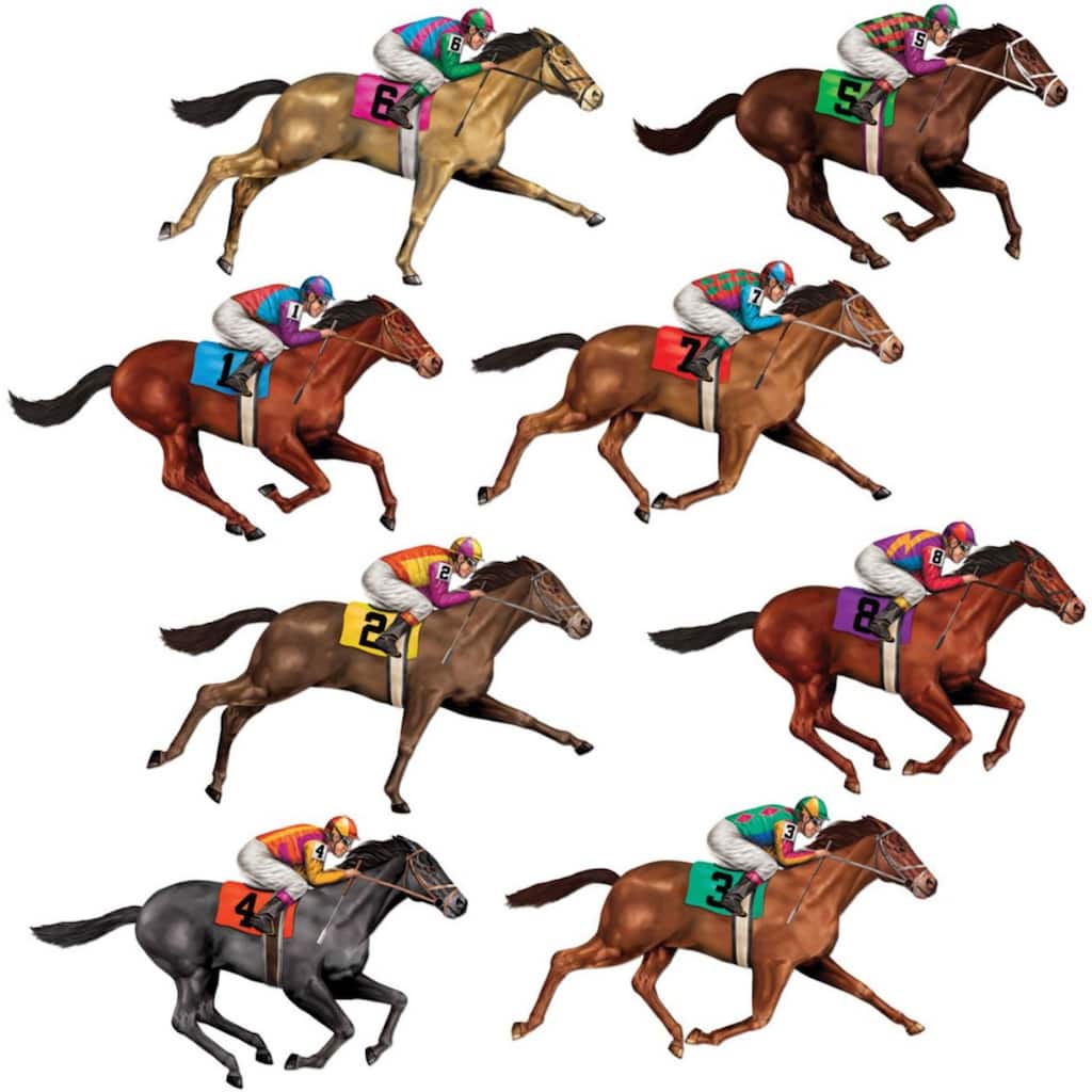 Set of 8 Brown and White Race Horses Halloween Props 29"
