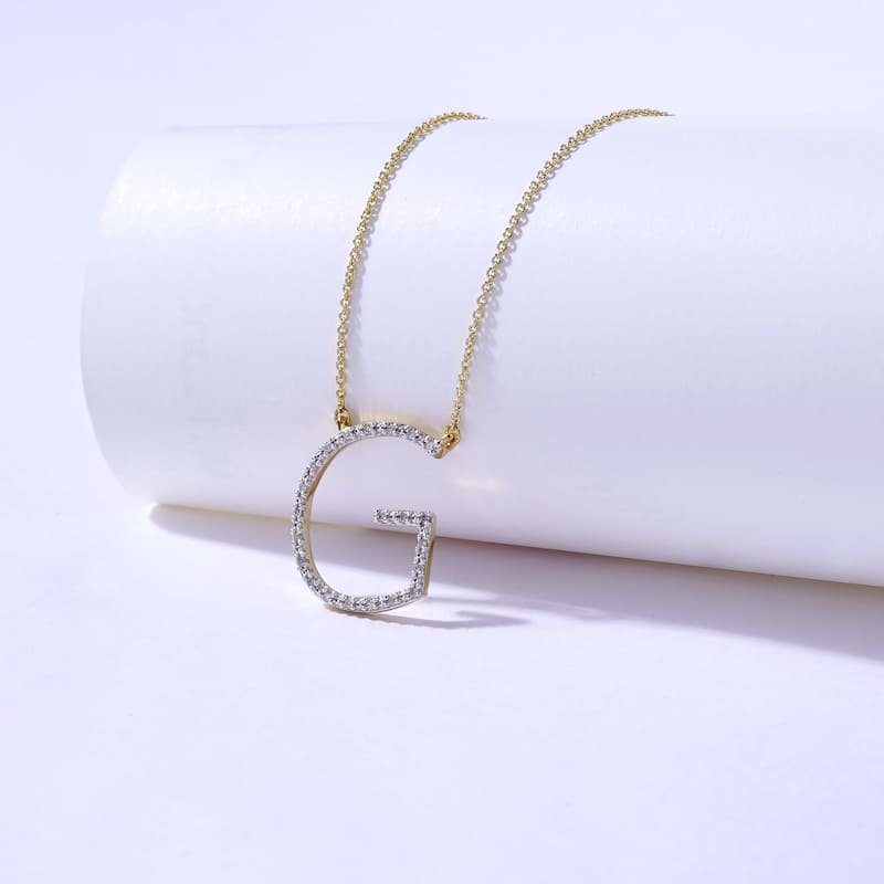 1/20ct TDW Diamond Classic Initial Pendant Necklace in Silver for Women - G - Yellow
