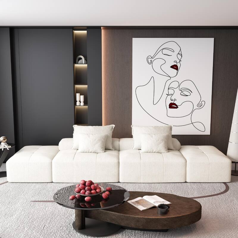 Modern Oversized Modular Chenille Sectional Sofa with 2 Ottomans and 2 Seat, 4 Pillows for Living Room