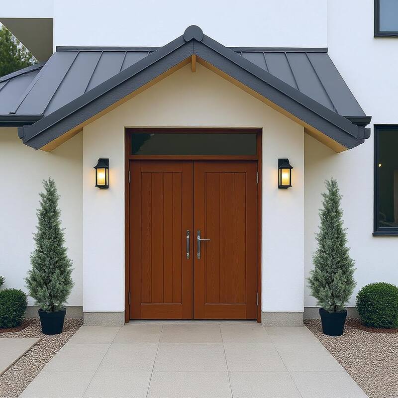 Set of 2 Artificial Cedar Topiary Trees for Home Decor Potted Fake Cypress Tree