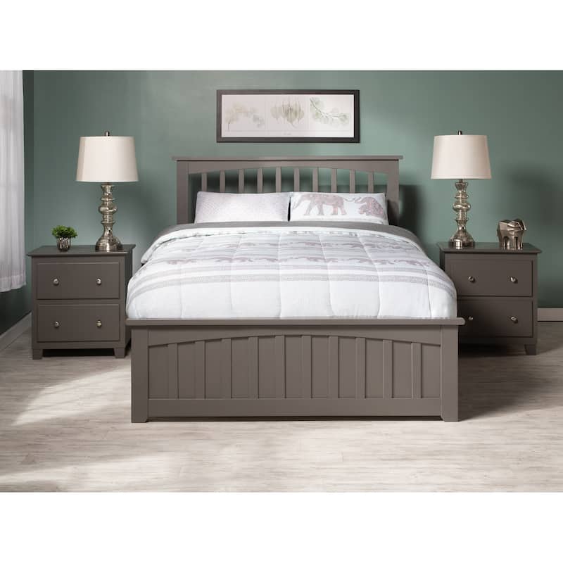 Mission Full Platform Bed with Footboard with Twin Trundle in Grey